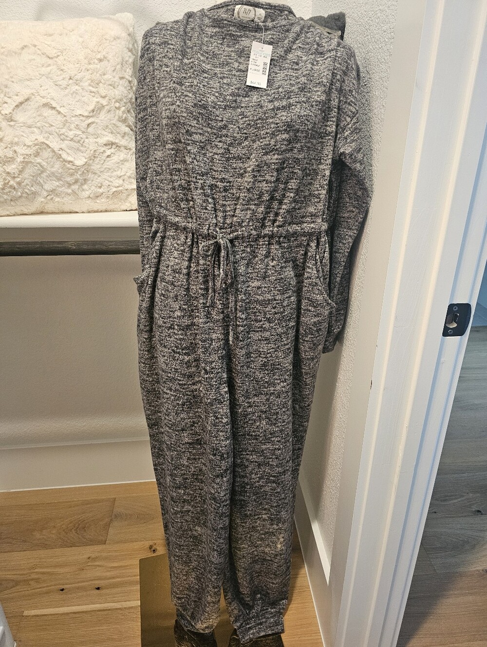 Pockets!  Gray Marled Women’s Sweater Jumpsuit - Classic Knit
